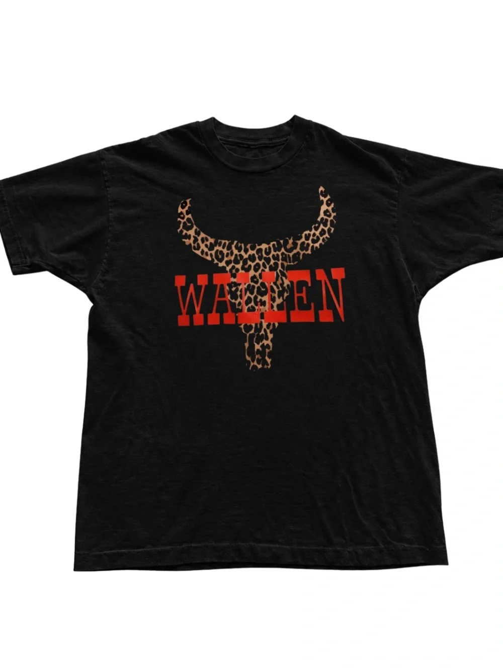 Black Tee with Leopard Bull and Red WALLEN Print
